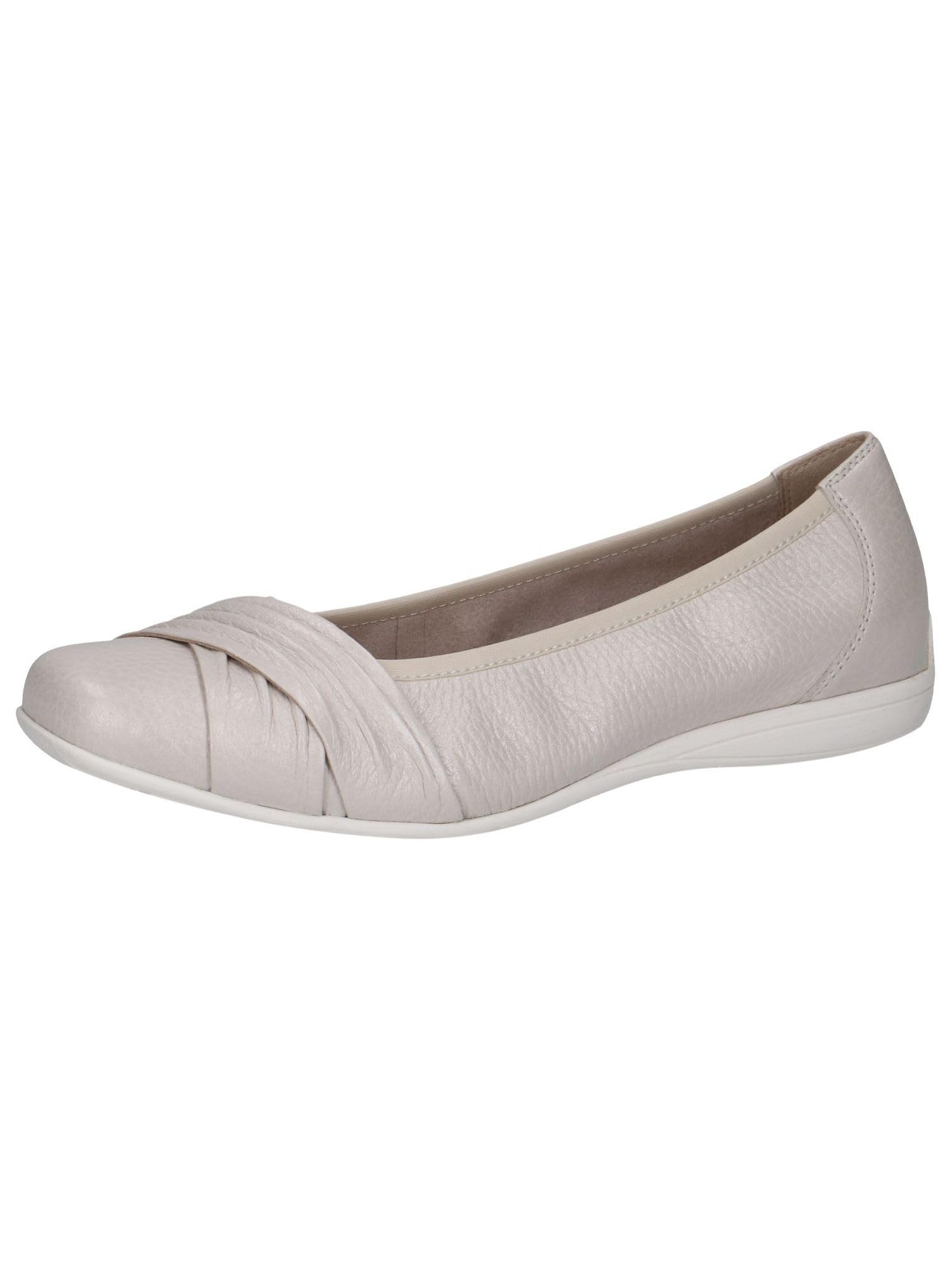 CAPRICE Women Ballet Flats Leather Comfortable, Cream (Pearl Per.Deer), 5 UK