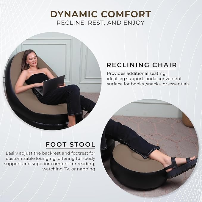 Image of Inflatable Recliner Sofa with Air Pump & Footrest, Portable PVC Air Lounge Chair for Living Room Bedroom Balcony Camping, Foldable Lightweight Relaxing Sofa Chair for Home Use, Coffee