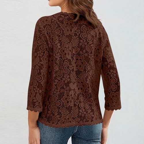 Crochet Cardigans for Women Lightweight 3/4 Sleeve Open Front Bolero Shrug Summer Dressy Casual Lace Cardigan Sweater3