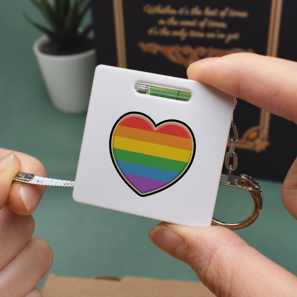Azeeda 'Rainbow Heart' Keyring Tape Measure/Spirit Level Tool (KM00022142)