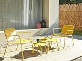 Vente-unique Salon de Jardin en métal - 2 fauteuils Bas empilables et Tables gigognes - Jaune - MIRMANDE