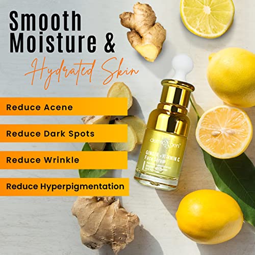 Ginger Face Serum + Vitamin C + Turmeric, Organic Acne Treatment, Clear Skin Tone, Hydrate Dull & Dry Skin, Anti-Aging Facial Serum - 1 Fl Oz #TOP6