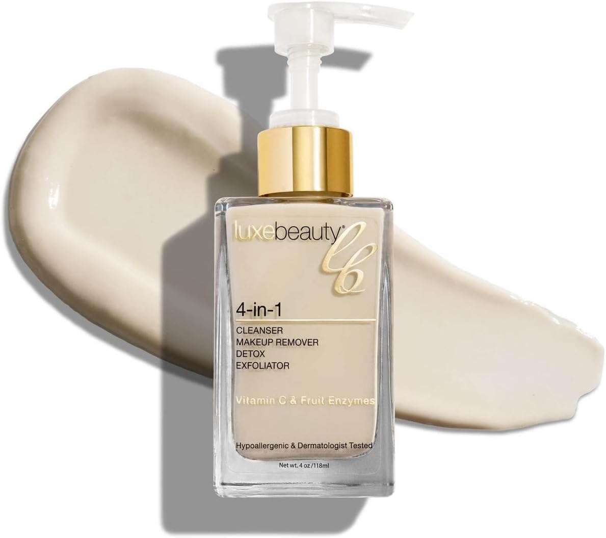 Luxe Cleanser All-in-One Hypoallergenic Face Cleanser + Natural Makeup Remover Face Wash + Exfoliator for All Skin Types – No Parabens, No Silicones. Made with Organic Botanicals & Vitamin C.