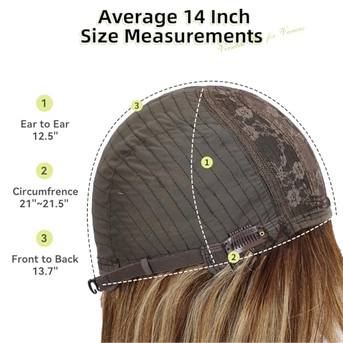 Image of RSY 14 Inch Ombre Blonde Mixed Light Brown Straight and Layered Real Human Hair Wigs for Women with Bangs