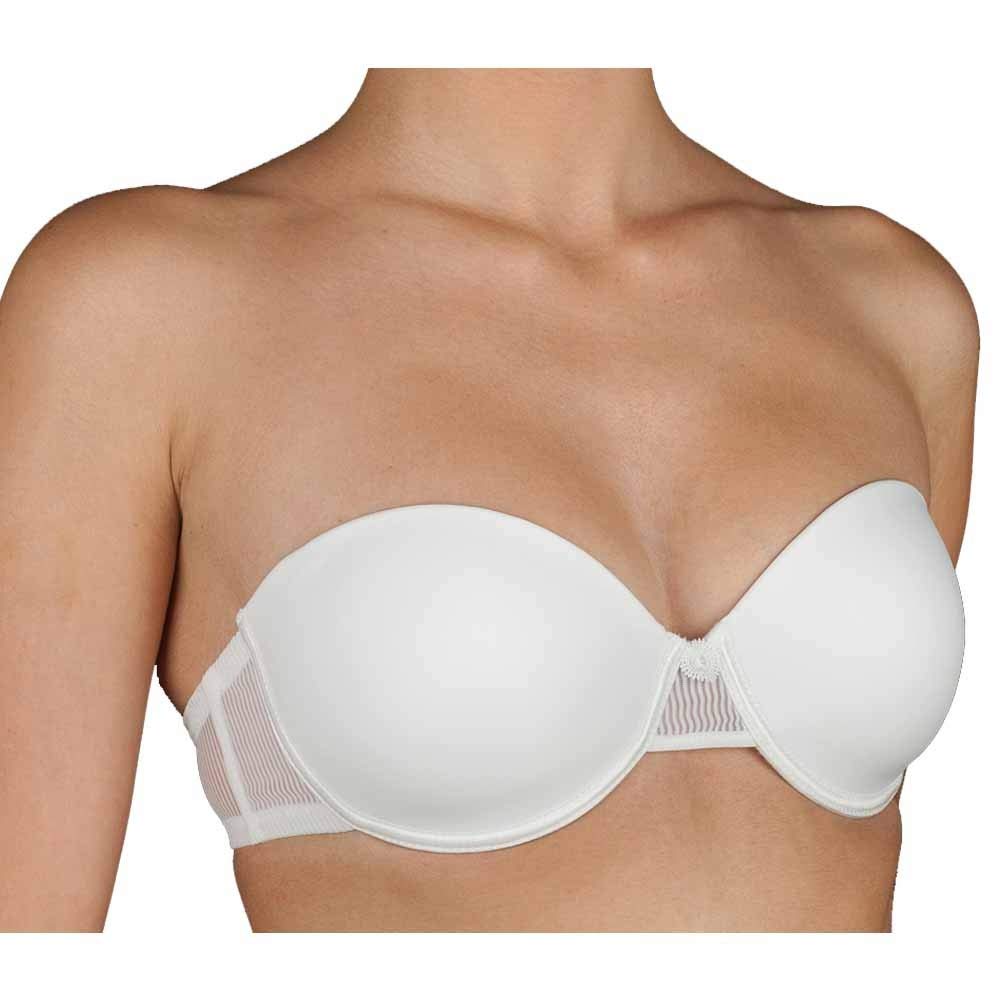 Sujetador Mujer sin Tirantes con Aros y Relleno, Tejido elástico listado Espalda