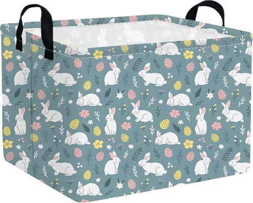 Image of Rectangular Easter basket,Easter basket empty,Kids Storage Baskets for kids Bedroom,Gift bin,Kids Storage Bin,Easters gift baskets,Kids home Decor(Cute rabbit Easter egg)