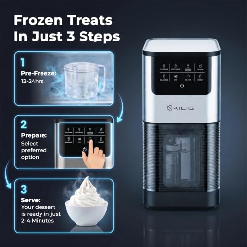 Image of Kilig Dolce Ice Cream Maker for Home, Ice Cream, Gelato, Sorbet, Frozen Yogurt, Milkshake & Soft Serve, Freeze and Spin System, 2 to 4 Min cycle time