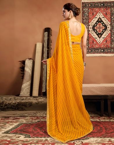 Image of SIRIL Women's Georgette Bandhani Printed Saree With Unstitched Blouse Piece