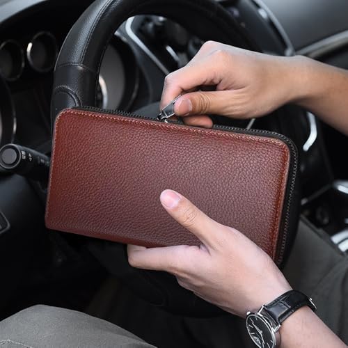 Long Casual Men's Wallet Zipper Section, Ticket Holder Coin Wallet Large Capacity - Light Brown4