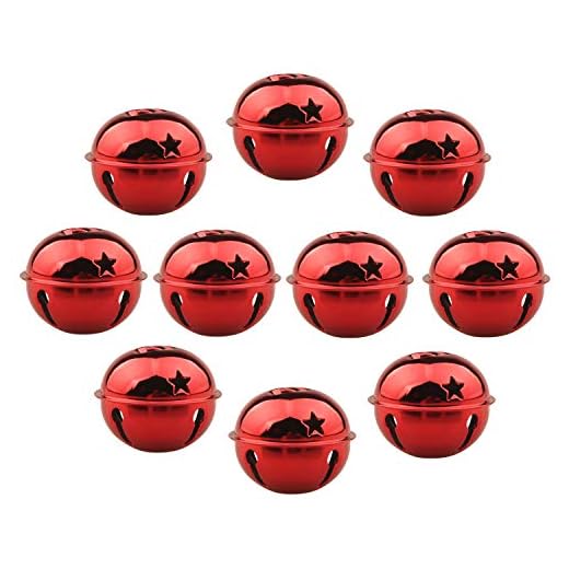 HUASUN 10 Campanas de Navidad Decoración Cascabeles de Colores para Boda Fiesta Cumpleaños de Adornos Navideños 5cm (Rojo)