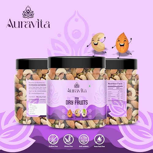 Image of Auravita Mix Dry Fruit 100gm | Healthy Mixed Nuts and Seed with Almonds, Cashews, Dates, Pumpkin Seeds, Candied Amla | Reusable Jar Pack Of 1