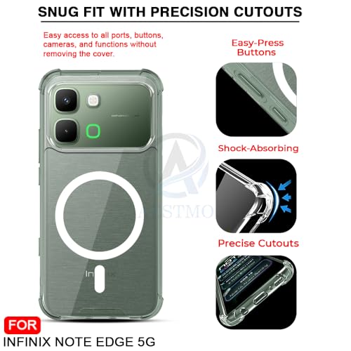 Image of AESTMO Clear Back Cover for Infinix Note Edge 5G | 360 Protection | Transparent Back Cover for Infinix Note Edge 5G (PC + TPU, Compatible with MagSafe Accessories, Transparent Bumper)