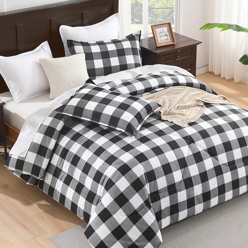 Andency Black Grey White Plaid Comforter Set King Size (90x104...