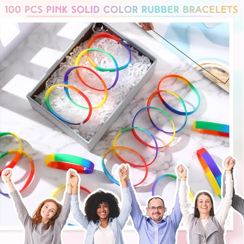 Image of Liliful 100 Pcs Silicone Rubber Wristbands Rubber Wristband Bracelet Bands for Silicone Wristbands for Women Men(Mixed Color)