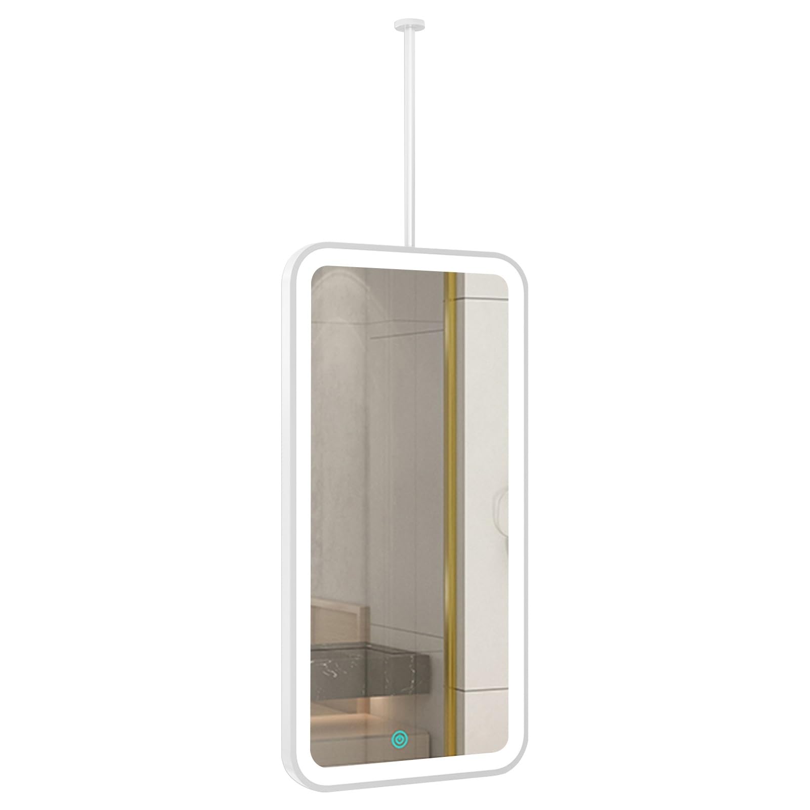 FGXHHS Ceiling Hanging Mirror with LED Lights, Wall Mounted Vanity Customizable Boom, Home or Hotel Bathroom Shaving Makeup Mirrors, White(50cmx60cm)