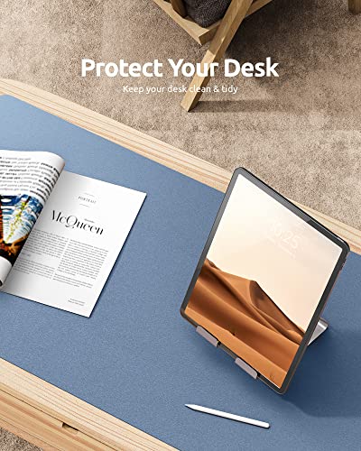 Image of YSAGi Leather Desk Mat, Large Mouse Mat, 60 x 35 cm, Sea Blue | Non-Slip Desk Pad, Keyboard Mat, Waterproof Table Protector Desk Accessories for Office & Home