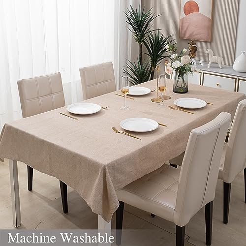 Image of HOKIPO Poly Jute Dining Rectangular Table Cloth 4 Seater 40X60 Inches Table Cover, Beige (IN361-BGE)
