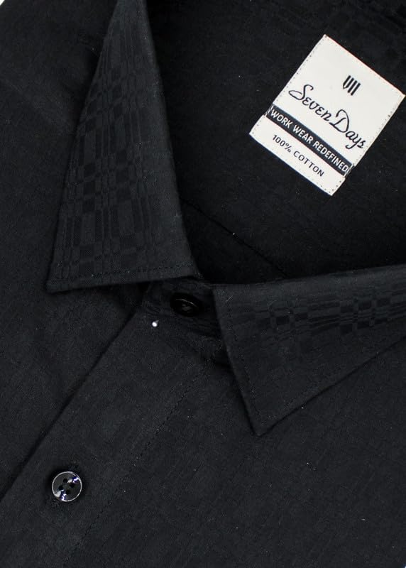 Image of 7-DAYS Men's Self Design Formal Shirt ? 100% Pure Cotton, Dobby Pattern, Slim Fit, Full Long Sleeve, Textured Gents Shirt for Work Wear and Business Casuals