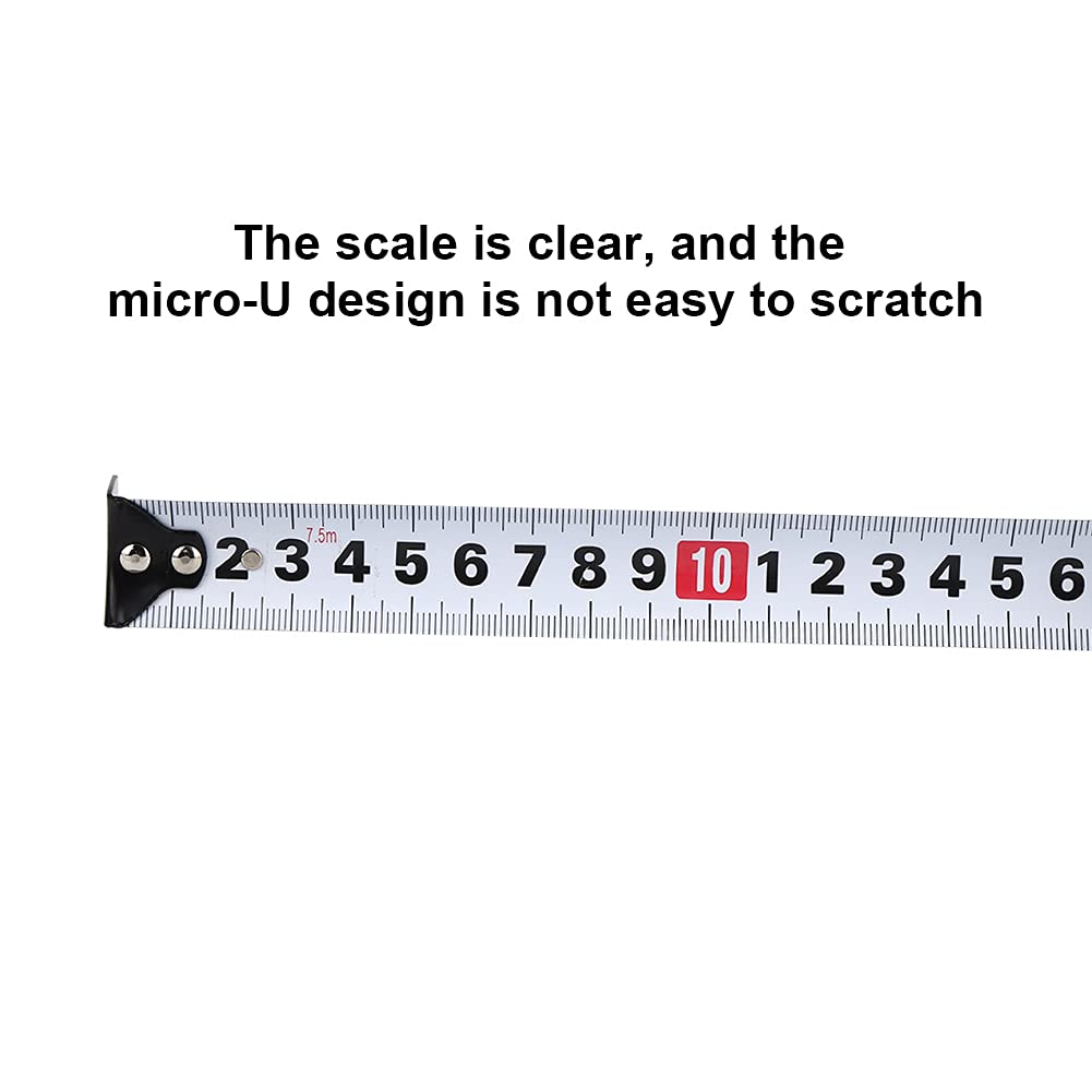 Ejoyous Metro a Nastro in Acciaio, Metro a Nastro in Acciaio Inossidabile 5 M X 19 Mm 7,5 M X 25 Mm, Guscio in PC Retrattile con Blocco Automatico con Scala Chiara e Design Antiurto per la (7.5M*25MM)