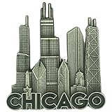 Chicago Skyscraper Magnet, Detailed Cityscape Magnetic Decal, Collectible Decoration for Refrigerator or Office, 3 by 2.5 Inches