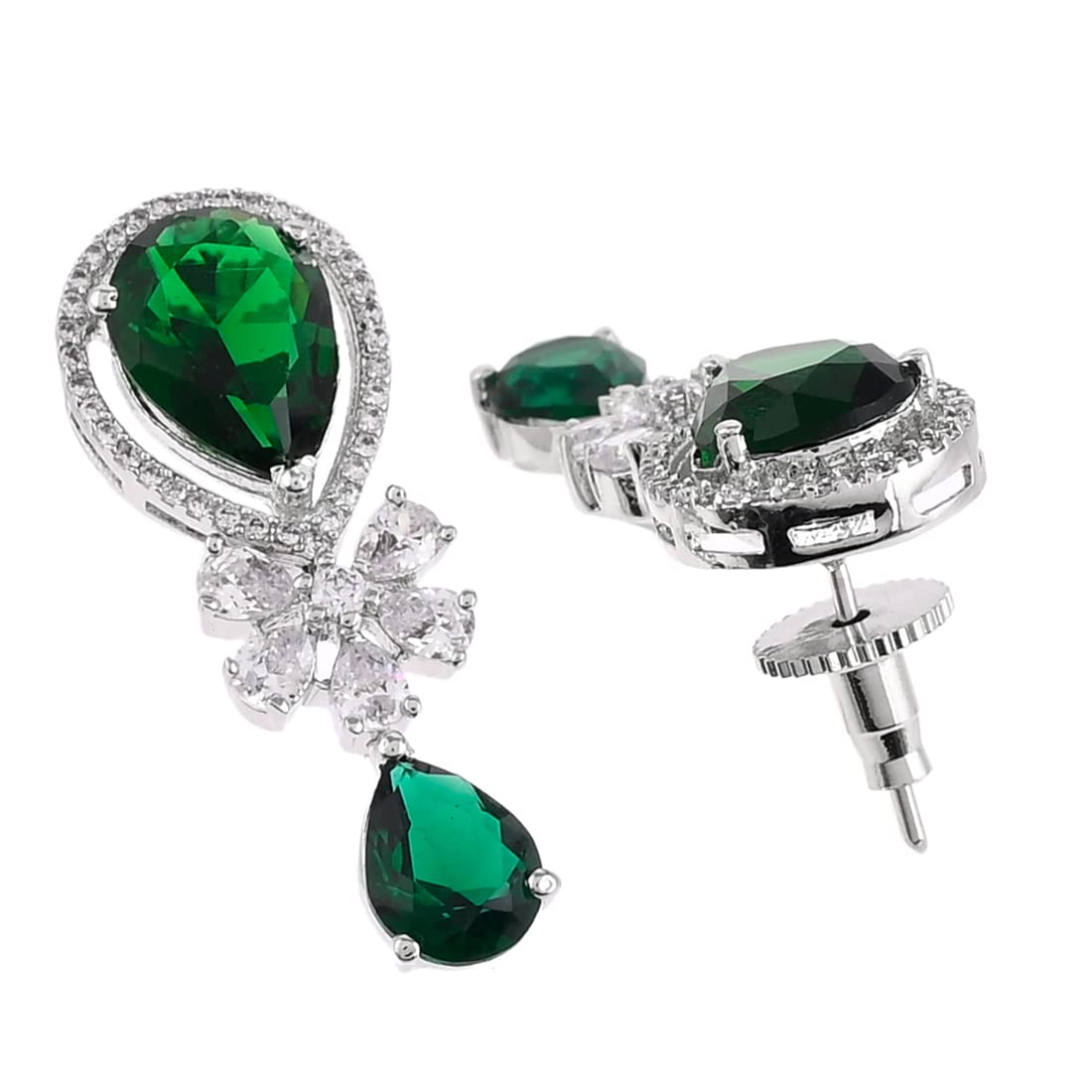 Green Teardrop Zircons Jewellery Set, CZ Elegance