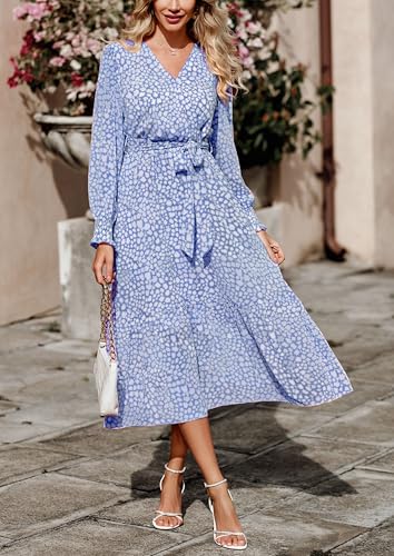 Image of PRETTYGARDEN Women's Floral Boho Dress Fall Long Sleeve Wrap V Neck Ruffle Flowy Maxi Spring Wedding Guest Vacation Dresses