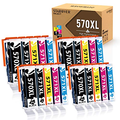 STAROVER Compatible para Canon PGI-570 CLI-571 Cartuchos de tinta para Canon Pixma TS5050 MG5750 TS5051 TS5053 MG5753 MG5752 MG5751 MG6850 MG6851 MG6852 TS5053 TS5052 MG6852 TS6050 TS6051, 20 Paquetes