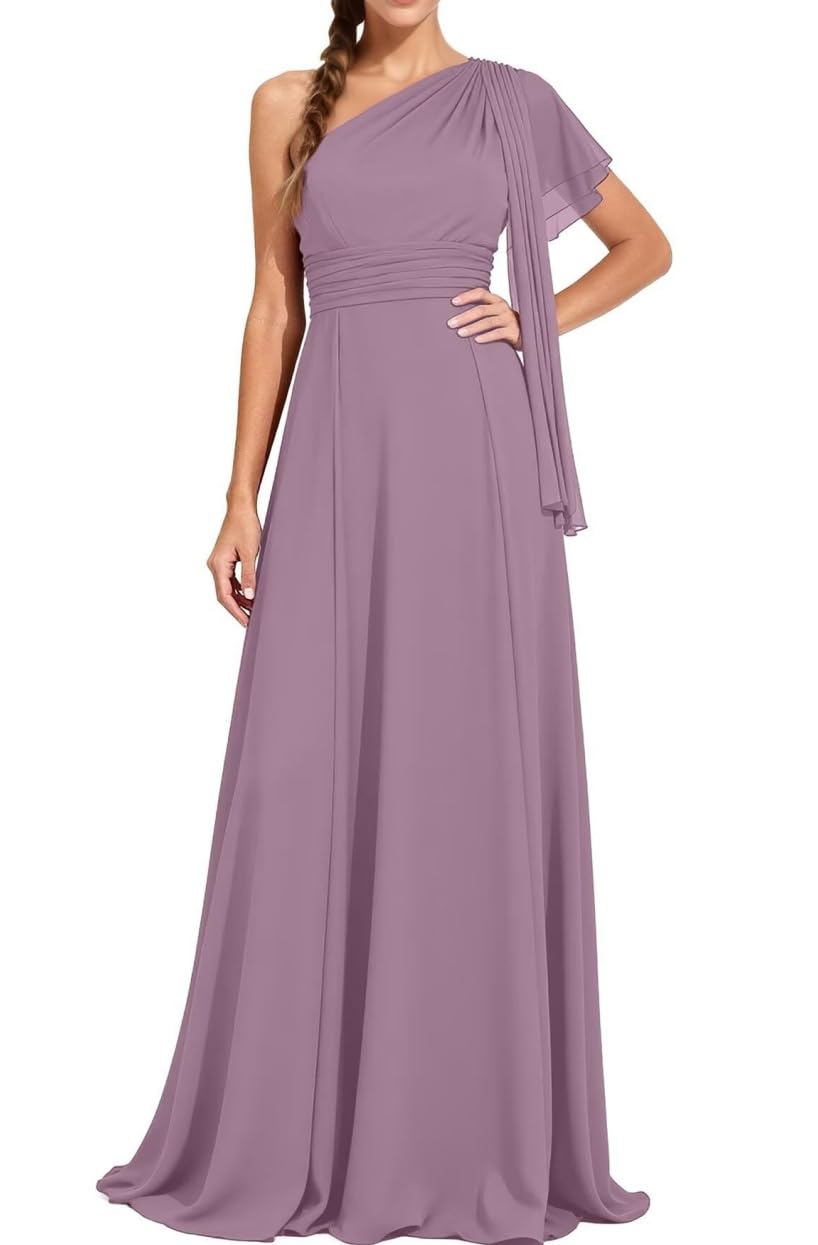 Robe de bal une épaule avec fente | Tenue de soirée maxi pour demoiselle d'honneur ZMKI705