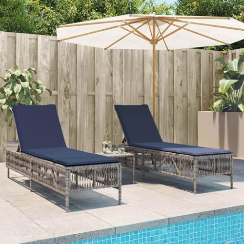 Kaloriko Hamaca de 2 piezas, con mesa auxiliar, polirratán, resistente a la intemperie, ajustable, con cojín para jardín, terraza, balcón, relajación, estable, cómoda