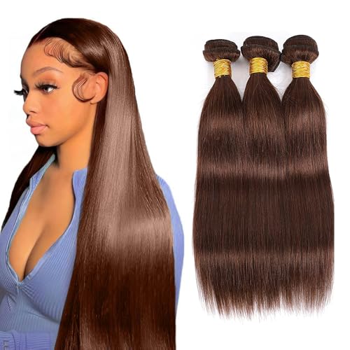 Extensiones de cabello natural liso de 30 pulgadas color marrón chocolate #4
