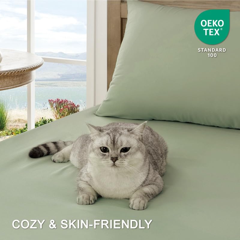 Image of FreshCulture California King Sheet Sets - Brushed Microfiber - Deep Pockets - Easy Care - Cooling & Breathable Bed Sheets - 4 Pieces Hotel Luxury Cal King Sheets (Sage Green)