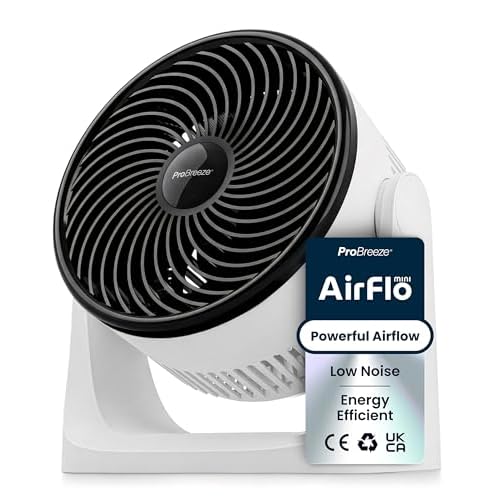 Pro Breeze AirFlo Mini Turbo Desk Fan - Whisper Quiet & Ultra Powerful Small Table Fan, 3 Speed Settings, 90° Variable Tilt, Compact Personal Fan for Bedroom, Office & Home, and Instant Cool