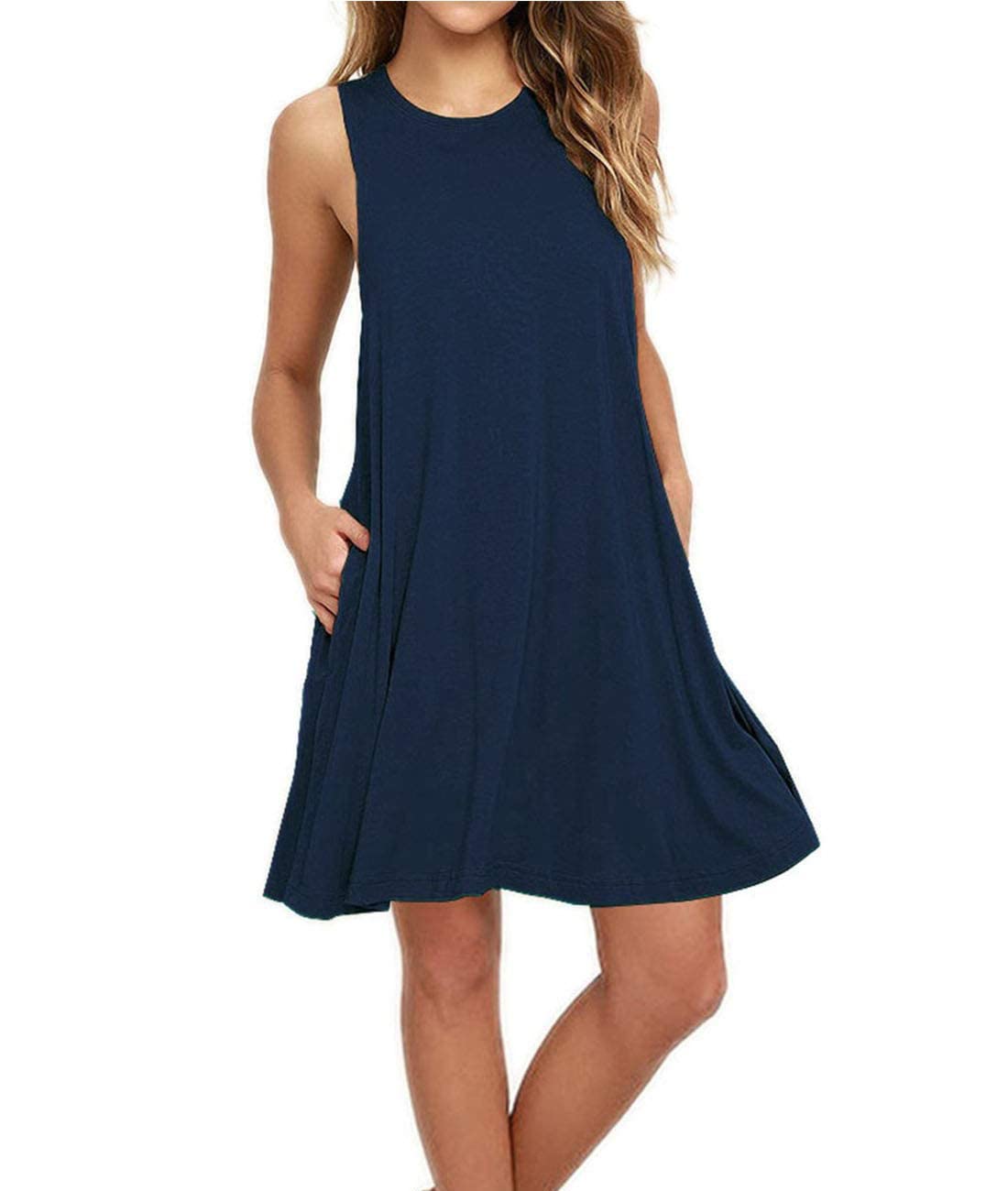 Summer Dresses for Women Casual Sleeveless Swing Sundress with Pockets