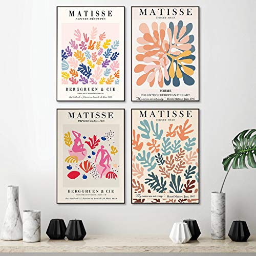 Peinture Toile Haute Définition Style Matisse Art Abstrait 4 Pièces