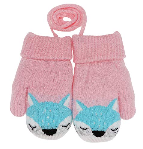 Toddler Boys Girls Winter Warm Knit Mittens with String Kids Baby Soft Thick Fleece Lined Gloves