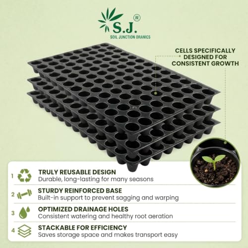Image of SJ Organics 104 Cell Seedling Tray - Pack of 5 | Heavy Duty Germination Tray for Seed Starting, Indoor Gardening & Plant Nursery Use