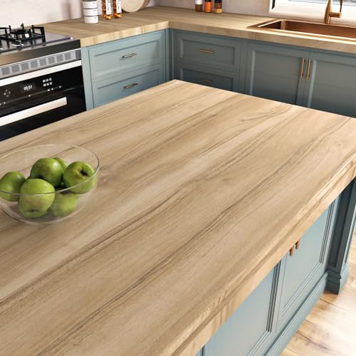 Wallercity Light Brown Wooden Wallpaper Peel and Stick Oak Wood Contact Paper for Countertops Removable Peel and Stick Wallpaper Waterproof Vinyl Wood Grain Contact Paper for Cabinet Desk 15.8x78.7 IN