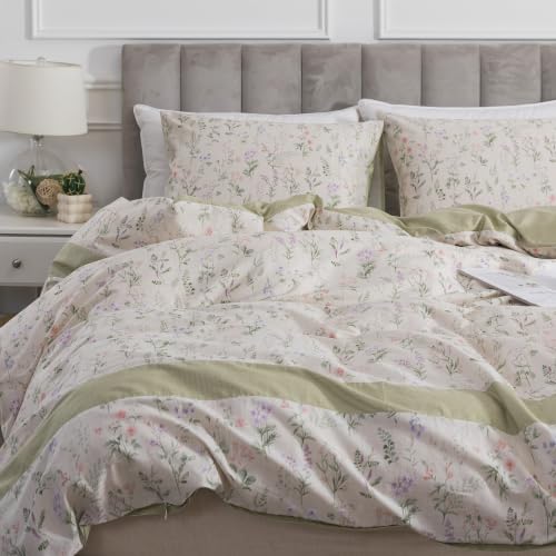 HoneiLife Cotton Duvet Cover 104"x98" - California King Comforter Cover 3-Piece, Floral Bedlinen Sets with Hidden Zipper Closure & 8 Corner Ties, Wildflower Comforter Cover Set All Season Use