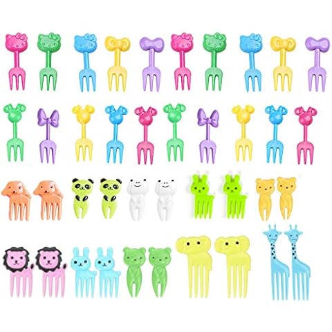 Gwotfy Animal Kids Food Pick Forks, 40pcs Animal Fruit Picks Bento Box Food Picks Animals Food Toothpicks Mini Cute Cartoon Toothpick Sticks Decor for Cake Desserts Fruit Party Supplies, Colour random Cover