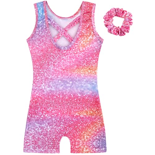 HOZIY Gymnastics Leotards for Girls with Shorts Biketards Dance Tumbling Outfits Matching Scrunchies 1-12 Years Old