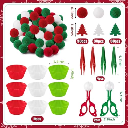 Image of EZdhuawuse Summer Fine Motor Toys - 270Pcs Counting Sorting Sensory Bin Filler Set for Kids Xmas Counting Toy with Felt Xmas Tree Pom Poms Cup Clip for Preschool Education Activities