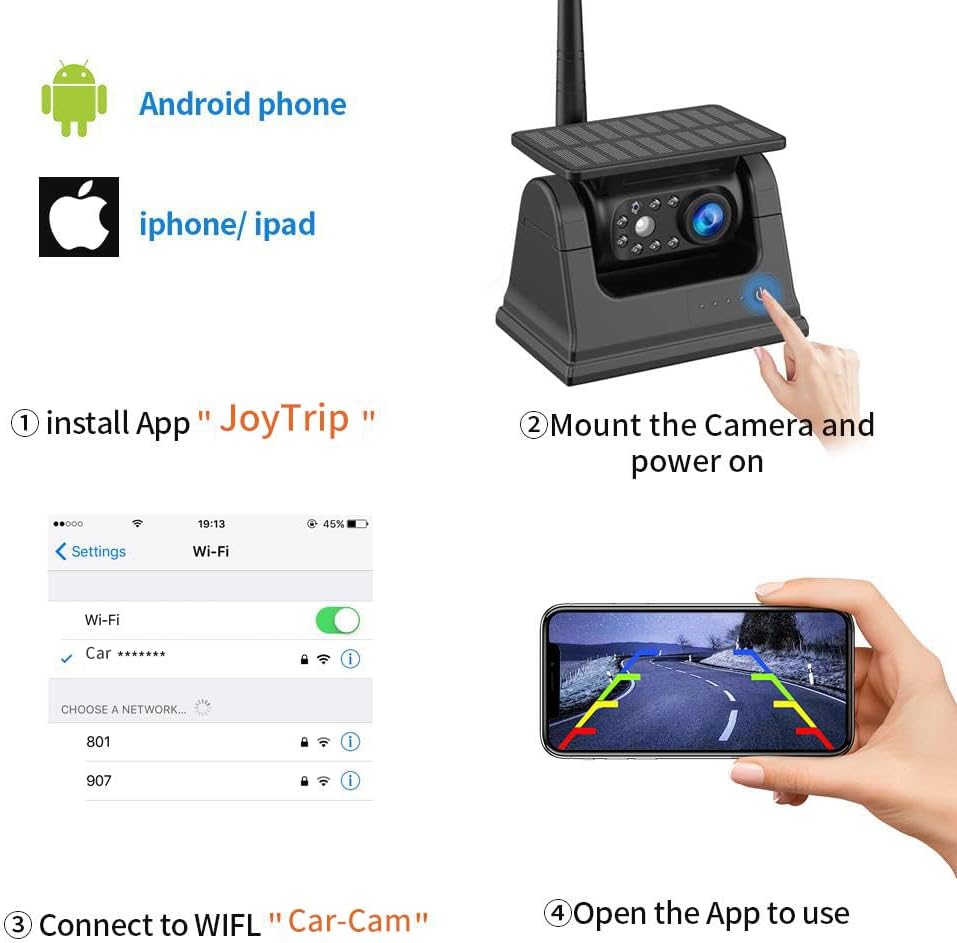 OBEST バックカメラ ワイヤレス スマホ AHD技術採用 140&deg;広角 ガイドライン 正像 鏡像切替 バックカメラ ソーラー 超