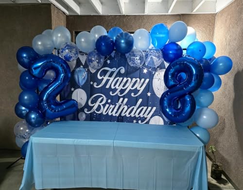 Image of Number Balloons 8 Balloon 40 inch Blue for 8th Birthday Party Decoration | Saturated Color, Large 40 in, With Inflation Straw & Hanging Hole, Great for Men's Party, Back-To-School Season, Pool Party