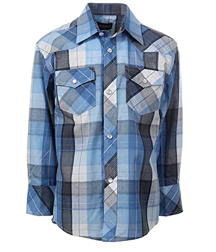 Image of Gioberti Boys Casual Western Plaid Long Sleeve Pearl Snaps Shirt