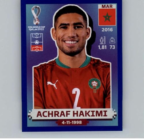 Calcomanías para Panini World Cup Qatar 2022, color azul, #MAR6, Achraf Hakimi Marruecos, grupo F, calcomanía oficial del álbum (2 pulgadas x 2.5