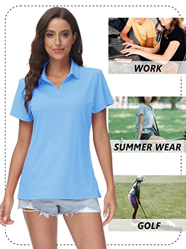 Image of TACVASEN Women's V-Neck Polo Shirts UPF 50+ Short Sleeve Sun Protection Quick Dry Golf Polos Collared Shirt