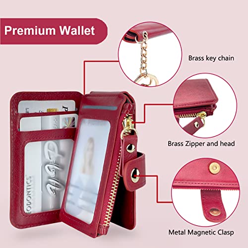 Image of Keychain wallet, Rfid Blocking Credit Card Holder Leather, Zipper Card Case for Women, red, 4.7 inch x 2.6 inch x 1.0 inch, Multi-function
