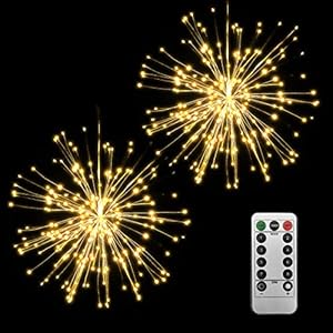 Lixada Vuurwerk Led-lichtsnoer, 150 leds, met afstandsbediening, decoratieve hangende starburst lamp voor binnen en buiten, voor feesten, bruiloft, tuintuin (2 stuks)