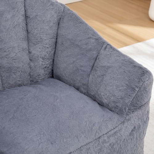 Image of Bean Bag Chair with Arms for Adults - Furry Lazy Sofa, Armrests Stuffed High-Density Foam Filler Chair, Small Cozy Reading in Bedroom Living Room and Dorms (Grey)