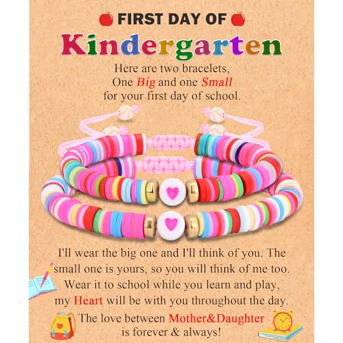 Image of Back to School /First Day of School Bracelet Gifts, First Day of Kindergarten Preschool First /Second Grade Bracelet Gifts, Colorful Adjustable Rope Bracelet for Girls